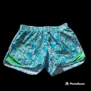 Floral Lilly Pulitzer blue and green runner athletic shorts